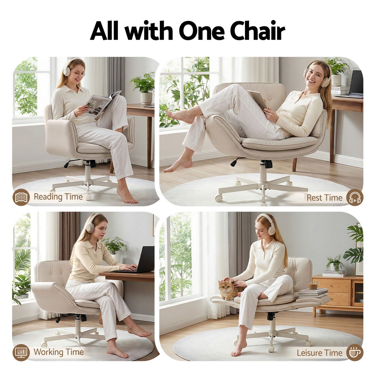 Artiss Criss Cross Chair with Wheels &amp; Adjustable Armrests and Electric Standing Desk 140cm with Memory Presets, Ergonomic Cross Legged Chair and Office Desk Set