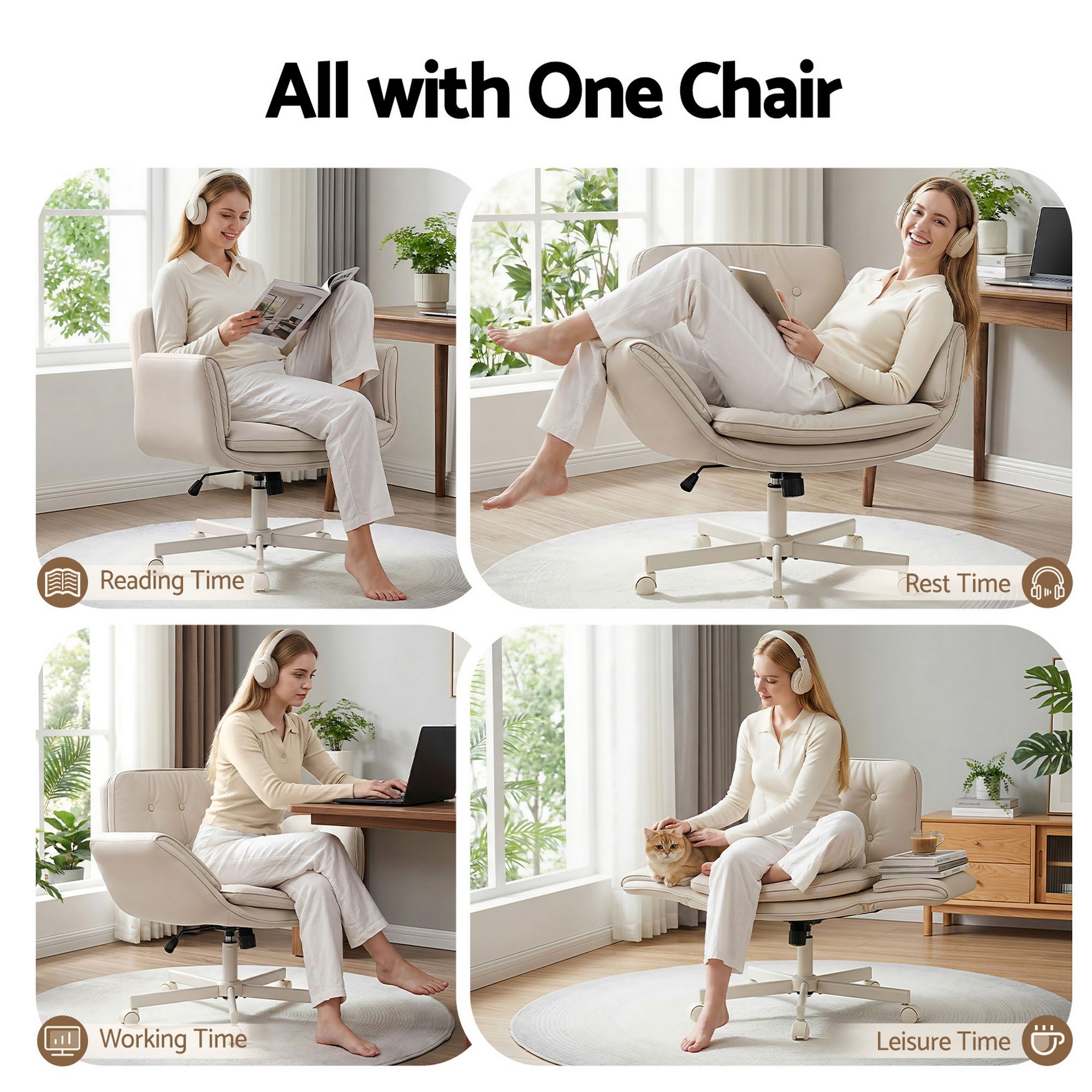 Artiss Criss Cross Chair with Wheels &amp; Adjustable Armrests and Electric Standing Desk 140cm with Memory Presets, Ergonomic Cross Legged Chair and Office Desk Set