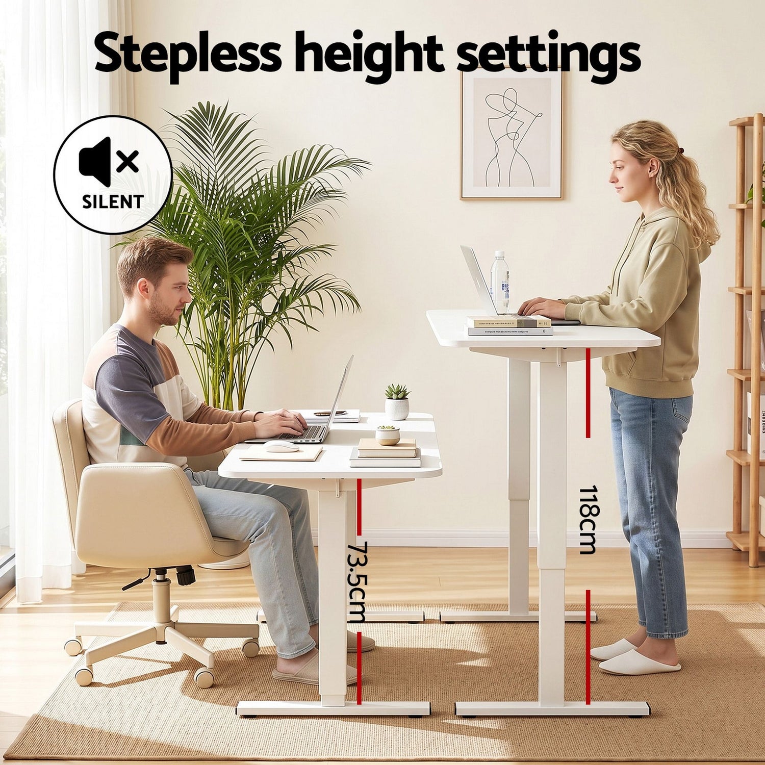 Artiss Criss Cross Chair with Wheels &amp; Adjustable Armrests and Electric Standing Desk 140cm with Memory Presets, Ergonomic Cross Legged Chair and Office Desk Set