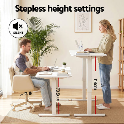 Artiss Criss Cross Chair with Wheels &amp; Adjustable Armrests and Electric Standing Desk 140cm with Memory Presets, Ergonomic Cross Legged Chair and Office Desk Set