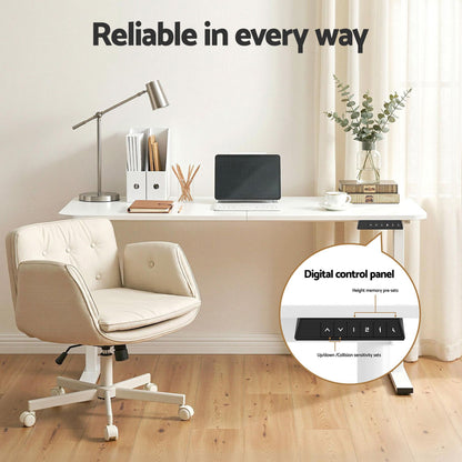 Artiss Criss Cross Chair with Wheels &amp; Adjustable Armrests and Electric Standing Desk 140cm with Memory Presets, Ergonomic Cross Legged Chair and Office Desk Set