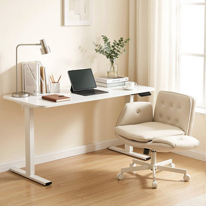 Artiss Criss Cross Chair with Wheels &amp; Adjustable Armrests and Electric Standing Desk 140cm with Memory Presets, Ergonomic Cross Legged Chair and Office Desk Set