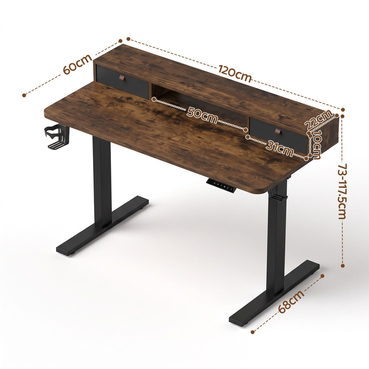 Artiss Electric Standing Desk Height Adjustable Home Office 120cm Rustic Brown