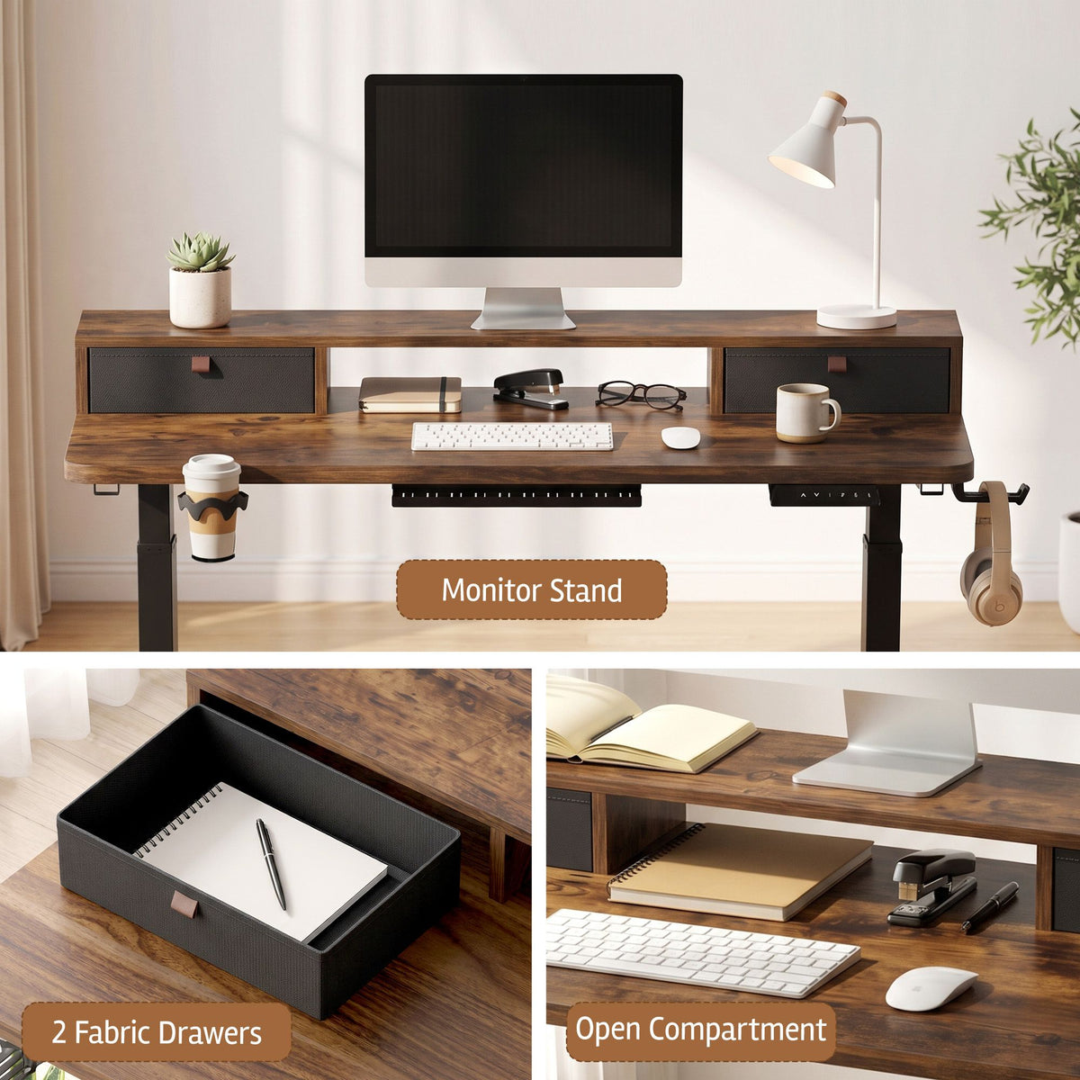 Artiss Electric Standing Desk Height Adjustable Home Office 120cm Rustic Brown