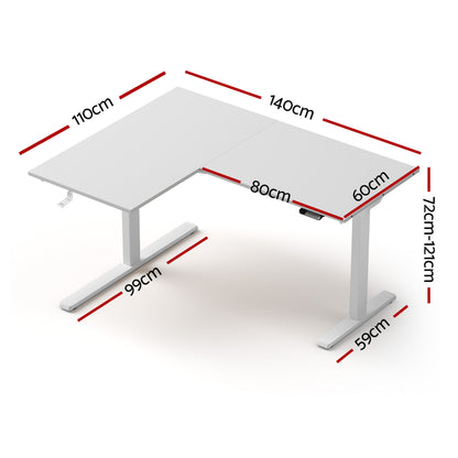 Artiss L-Shape Standing Desk Sit Stand Up Height Adjustable Electric Motorised White-Furniture > Office > Desks-PEROZ Accessories