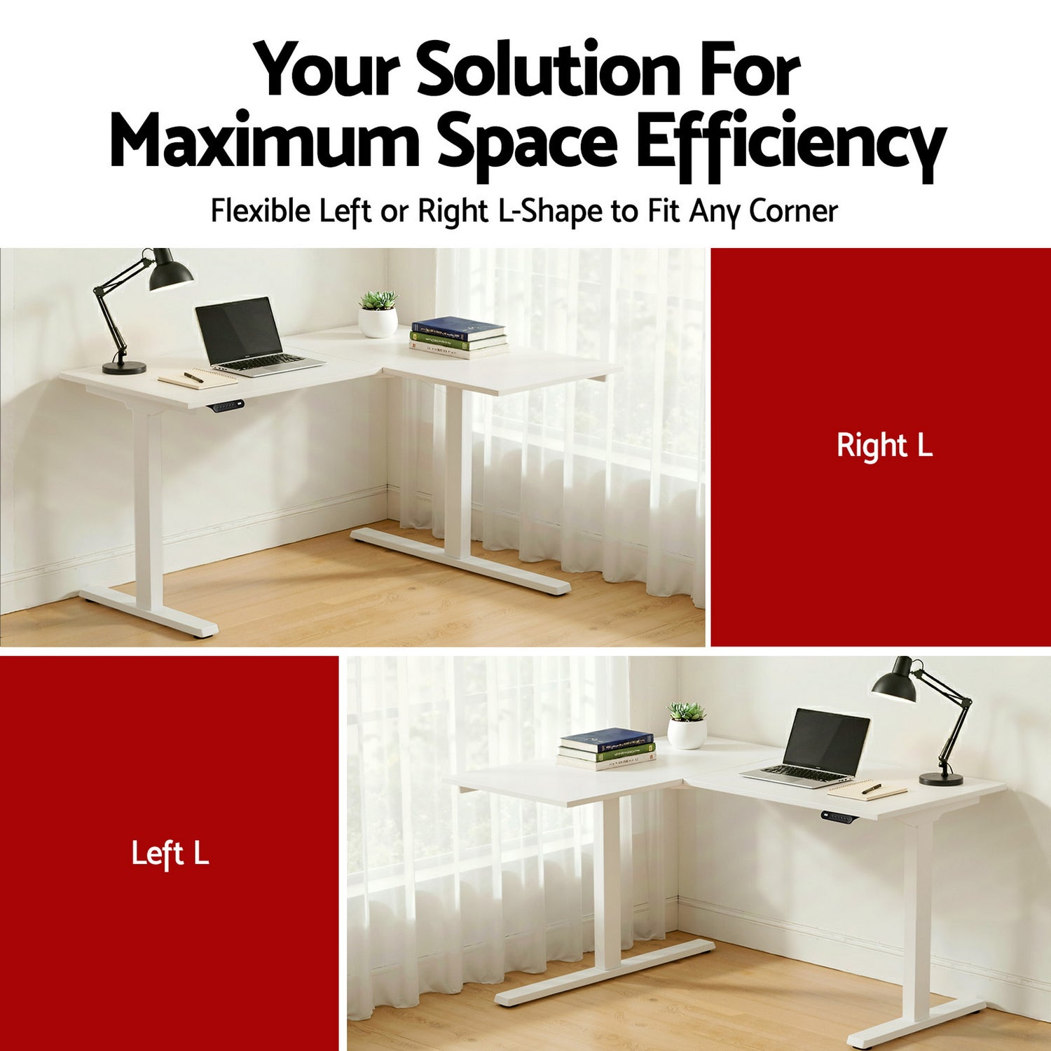 Artiss L-Shape Standing Desk Sit Stand Up Height Adjustable Electric Motorised White-Furniture > Office > Desks-PEROZ Accessories