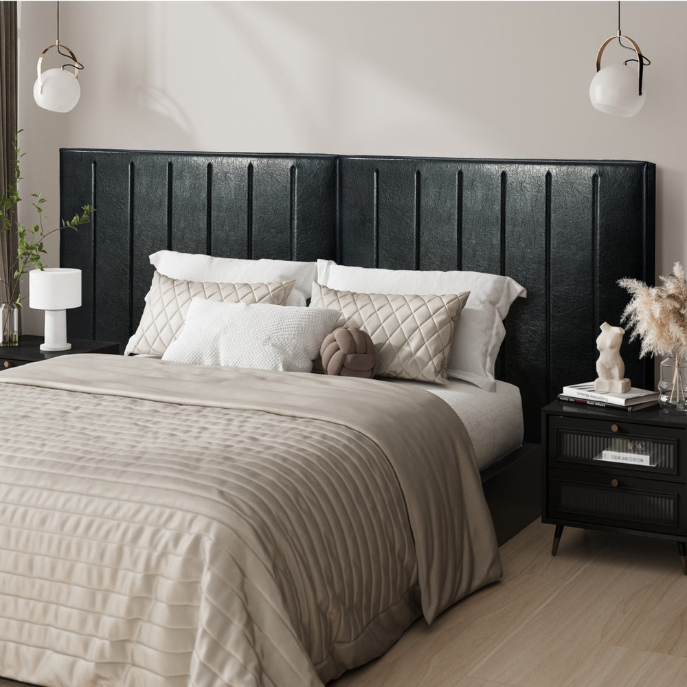 Oikiture Bed Frame Headboard Double Queen King Bedhead Black Leather-Headboard-PEROZ Accessories