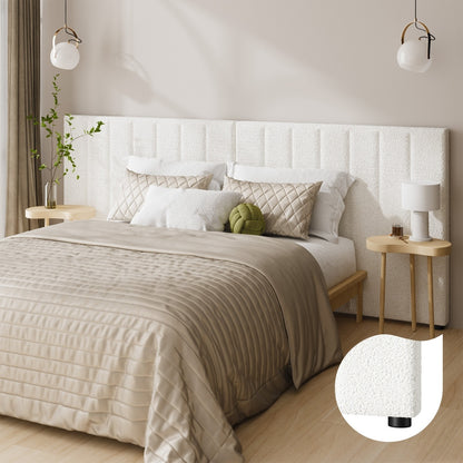 Oikiture Bed Frame Headboard Double Queen King White Boucle-Headboards-PEROZ Accessories