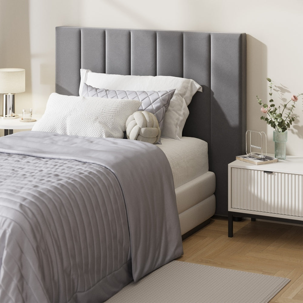 Oikiture Bed Frame Headboard King Single Size Grey Velvet-Headboard-PEROZ Accessories