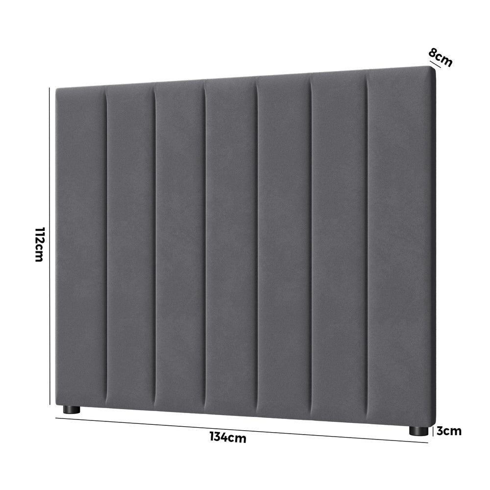 Oikiture Bed Frame Headboard King Single Size Grey Velvet-Headboard-PEROZ Accessories