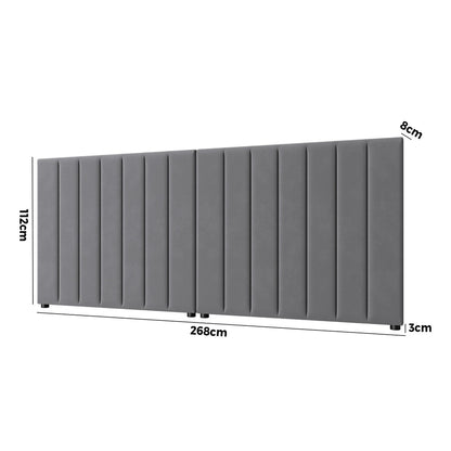 Oikiture Bed Frame Headboard Double Queen King Size Grey Velvet-Headboard-PEROZ Accessories
