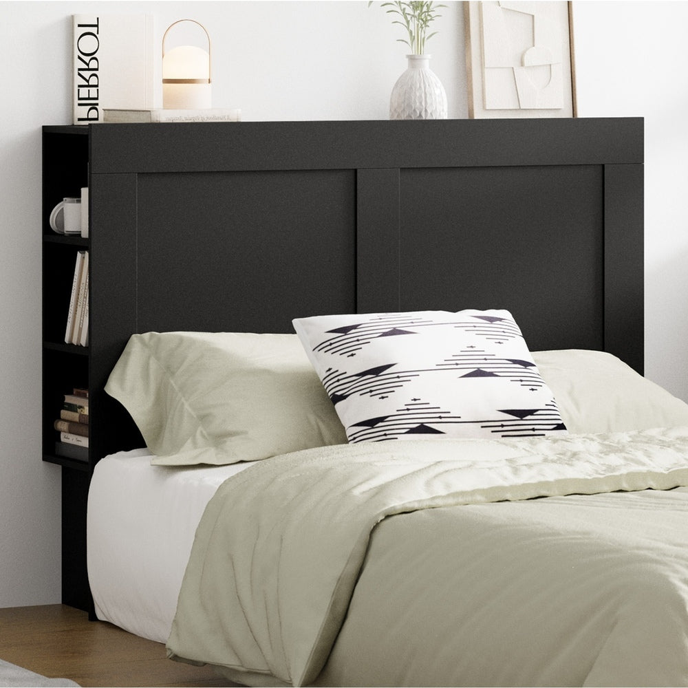 Oikiture Headboard Double Size Bedhead with Storage Shelves Black-Headboard-PEROZ Accessories