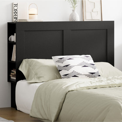 Oikiture Headboard Double Size Bedhead with Storage Shelves Black-Headboard-PEROZ Accessories