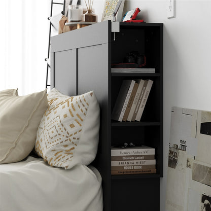 Oikiture Headboard Double Size Bedhead with Storage Shelves Black-Headboard-PEROZ Accessories