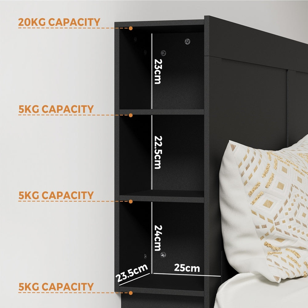 Oikiture Headboard Double Size Bedhead with Storage Shelves Black-Headboard-PEROZ Accessories