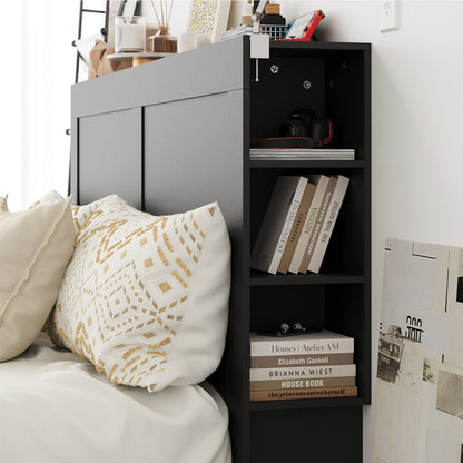 Oikiture Headboard King Size Bedhead with Storage Shelves Black-Headboard-PEROZ Accessories