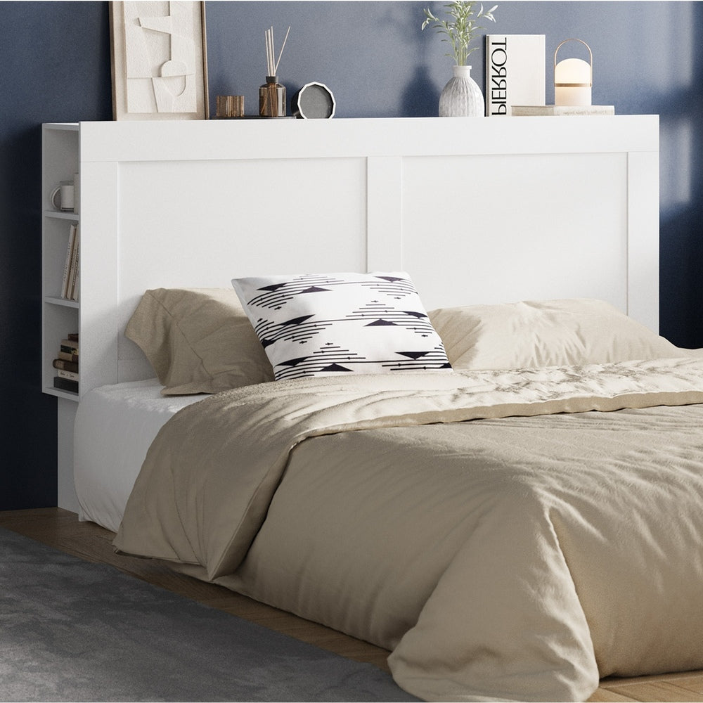 Oikiture Bed Head with Shelves King Size White-Headboard-PEROZ Accessories