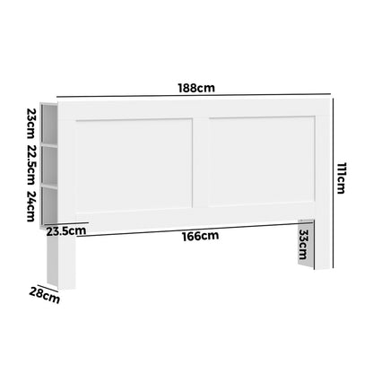 Oikiture Bed Head with Shelves King Size White-Headboard-PEROZ Accessories