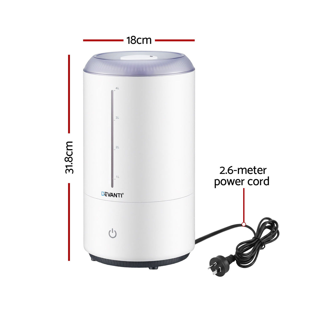Devanti Ultrasonic Humidifier Aroma Diffuser Top Fill Quiet Bedroom 4L White-Appliances > Aroma Diffusers &amp; Humidifiers > Humidifiers-PEROZ Accessories
