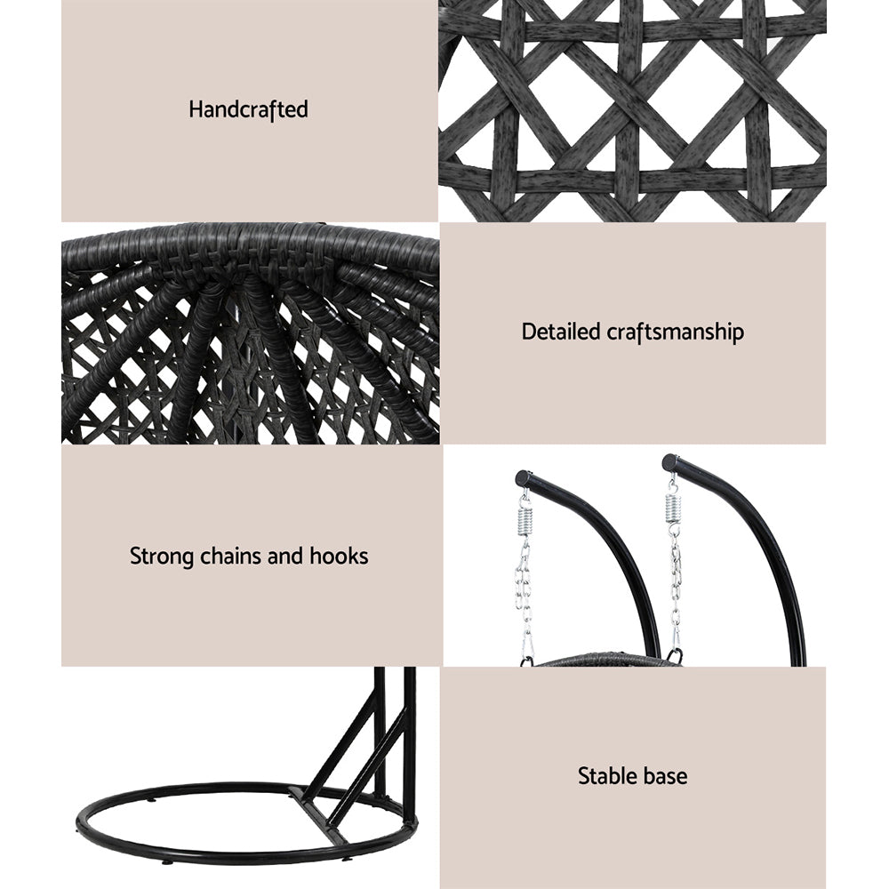 Gardeon Outdoor Swing Chair Hanging Rattan Patio Furniture Pod Stand Cushion 2 Seater-Home &amp; Garden &gt; Hammocks &gt; Hammocks &amp; Accessories-PEROZ Accessories