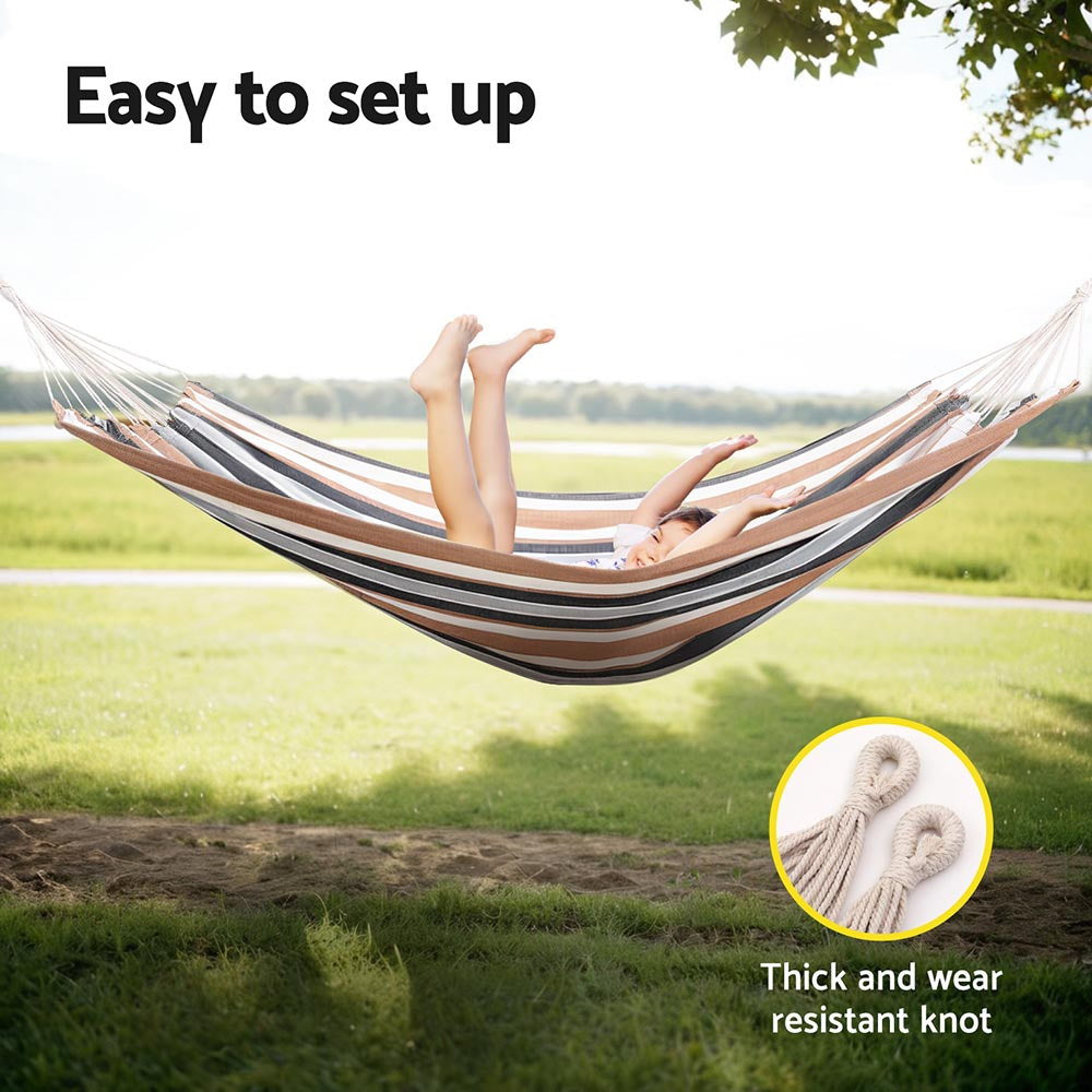 Gardeon Hammock Bed Outdoor Camping Hammocks Beige Grey-Home &amp; Garden &gt; Hammocks &gt; Hammocks &amp; Accessories-PEROZ Accessories