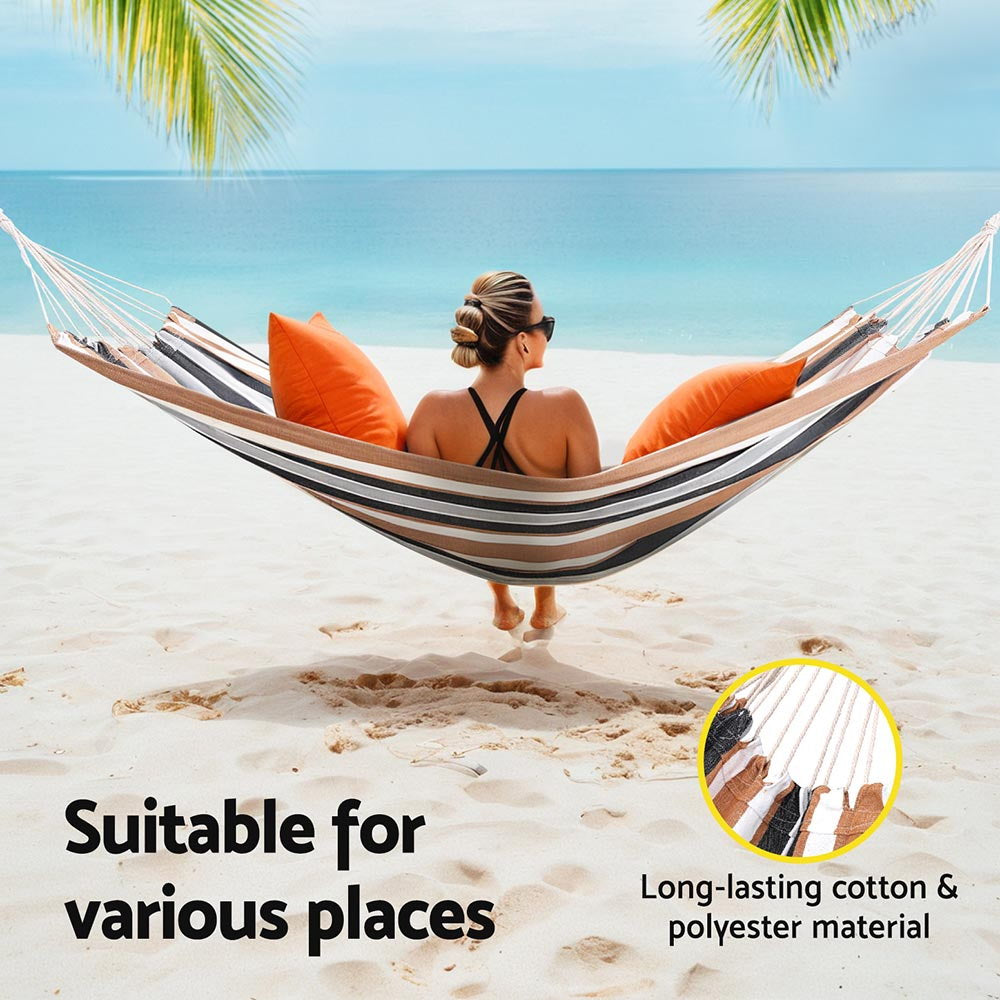 Gardeon Hammock Bed Outdoor Camping Hammocks Beige Grey-Home &amp; Garden &gt; Hammocks &gt; Hammocks &amp; Accessories-PEROZ Accessories