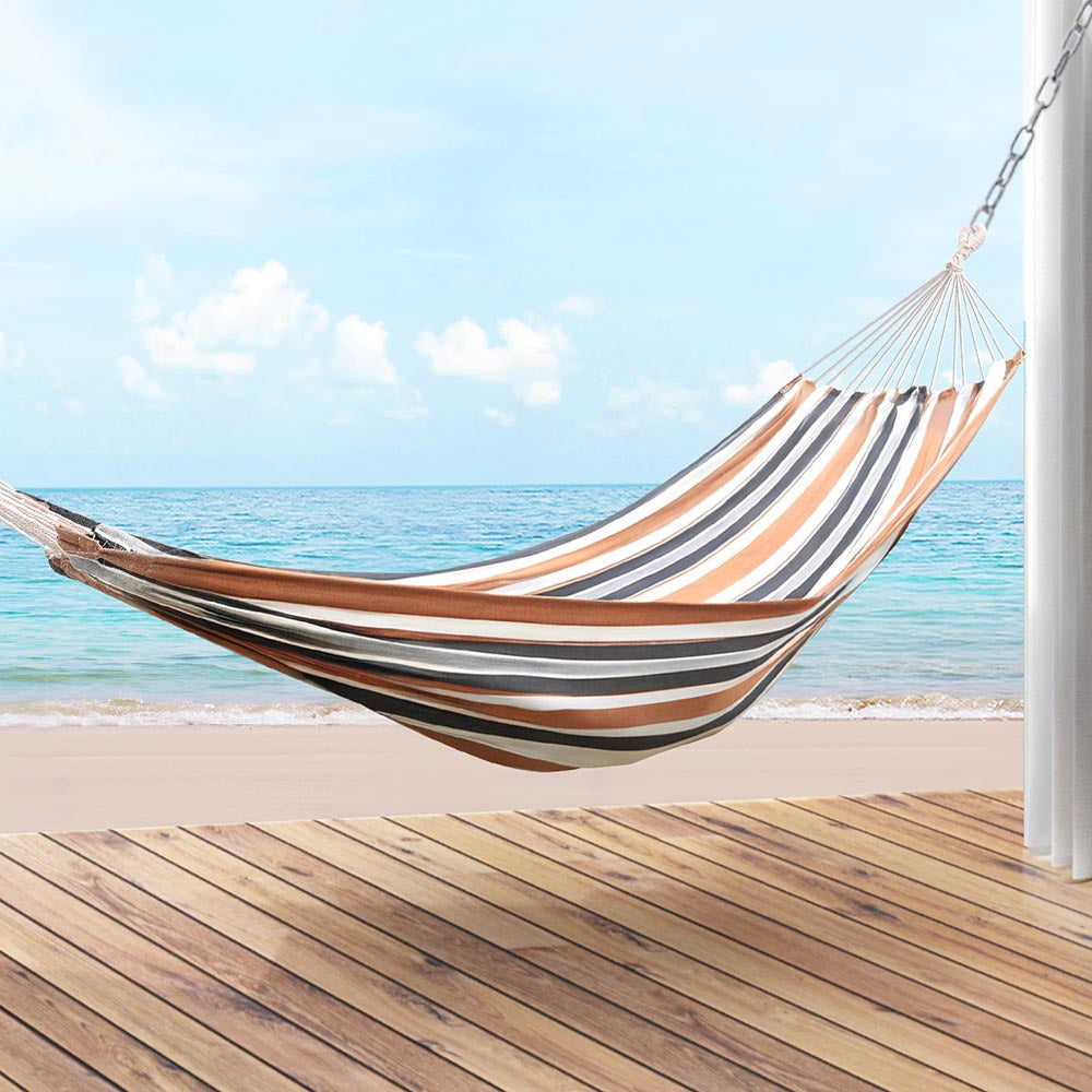 Gardeon Hammock Bed Outdoor Camping Hammocks Beige Grey-Home &amp; Garden &gt; Hammocks &gt; Hammocks &amp; Accessories-PEROZ Accessories