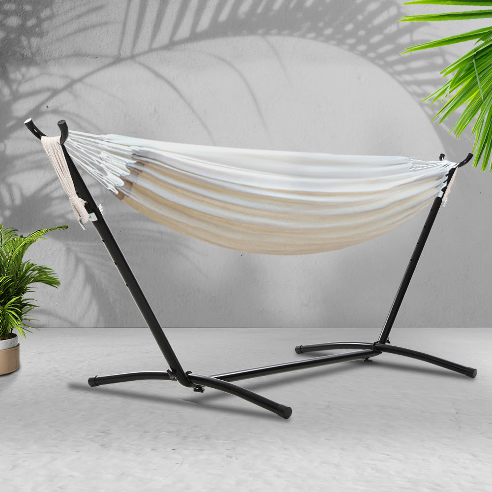 Gardeon Hammock Bed Camping Chair Outdoor Lounge Single Cotton with Stand-Hammock-PEROZ Accessories