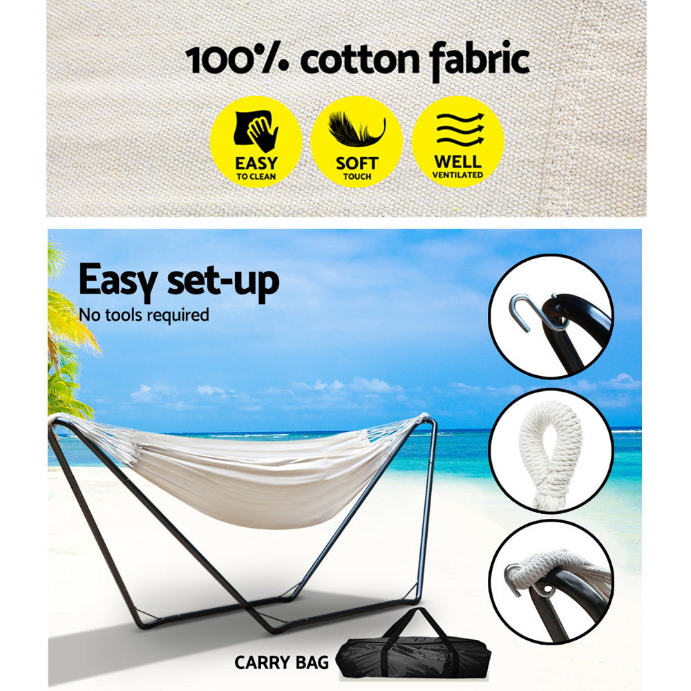 Gardeon Hammock Bed with Stand Outdoor Camping Hammocks Steel Frame-Hammock-PEROZ Accessories
