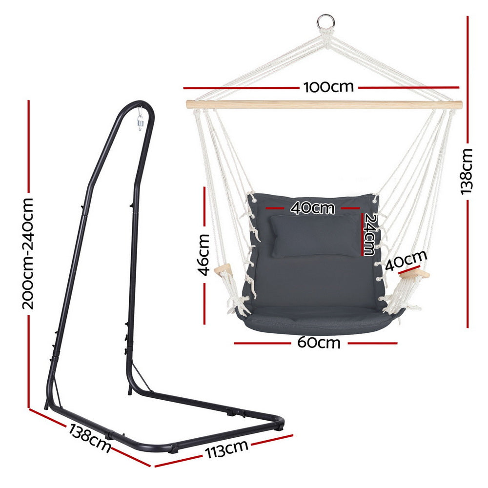 Gardeon Hammock Chair with Heavy Duty Steel Stand-Home &amp; Garden &gt; Hammocks &gt; Hammocks &amp; Accessories-PEROZ Accessories