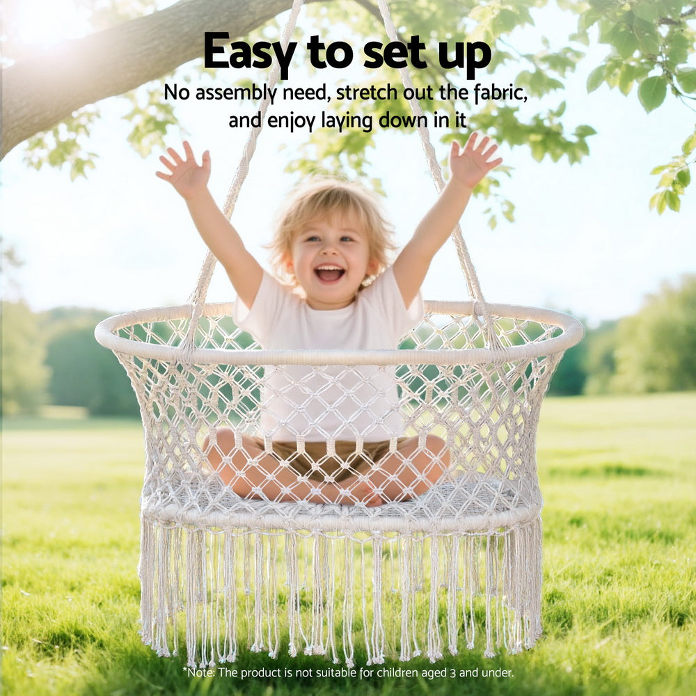 Gardeon Hammock Chair Cotton Swing Chair Outdoor Indoor Cream-Home &amp; Garden &gt; Hammocks &gt; Hammocks &amp; Accessories-PEROZ Accessories