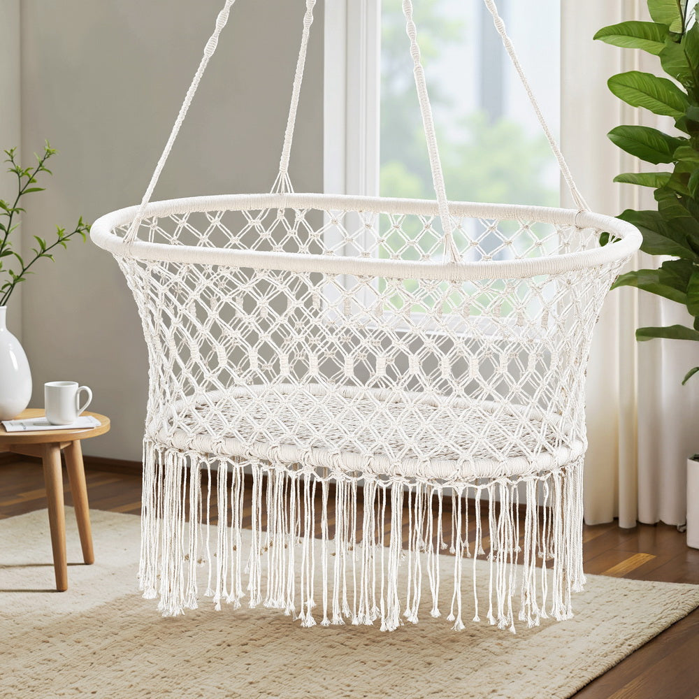 Gardeon Hammock Chair Cotton Swing Chair Outdoor Indoor Cream-Home &amp; Garden &gt; Hammocks &gt; Hammocks &amp; Accessories-PEROZ Accessories