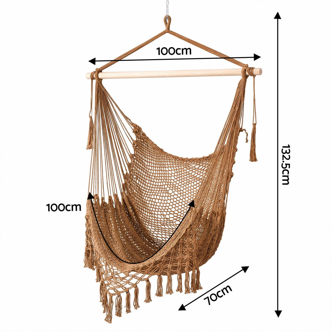 Gardeon Hammock Chair Camping Hanging Chair with Spreader Bar Tassels Brown-Home &amp; Garden > Hammocks > Hammocks &amp; Accessories-PEROZ Accessories