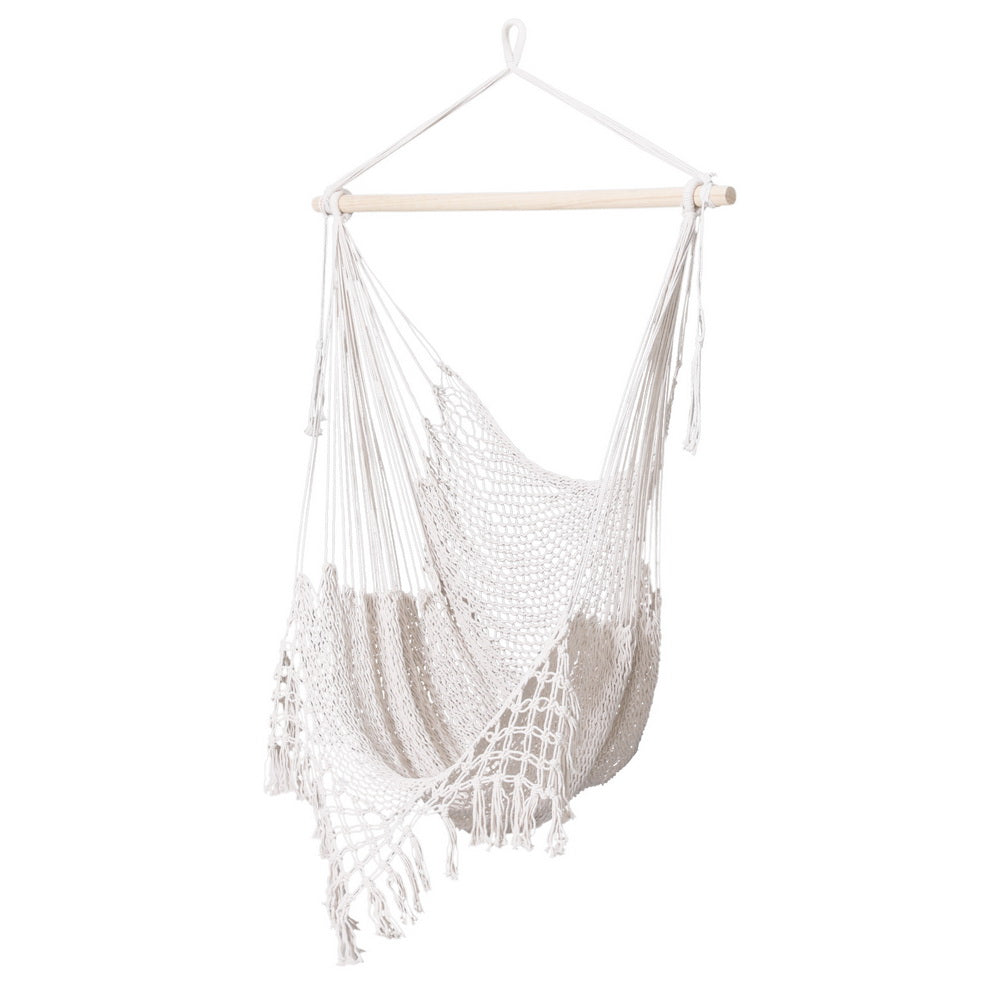 Gardeon Hammock Chair Swing Camping Mesh Cream-Home &amp; Garden &gt; Hammocks &gt; Hammocks &amp; Accessories-PEROZ Accessories