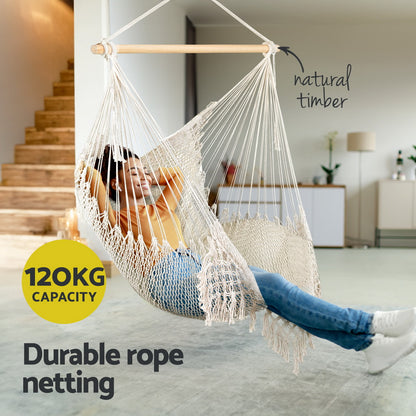 Gardeon Hammock Chair Swing Camping Mesh Cream-Home &amp; Garden &gt; Hammocks &gt; Hammocks &amp; Accessories-PEROZ Accessories