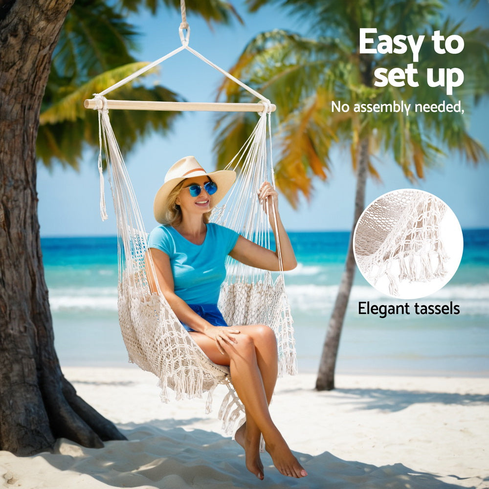 Gardeon Hammock Chair Swing Camping Mesh Cream-Home &amp; Garden &gt; Hammocks &gt; Hammocks &amp; Accessories-PEROZ Accessories