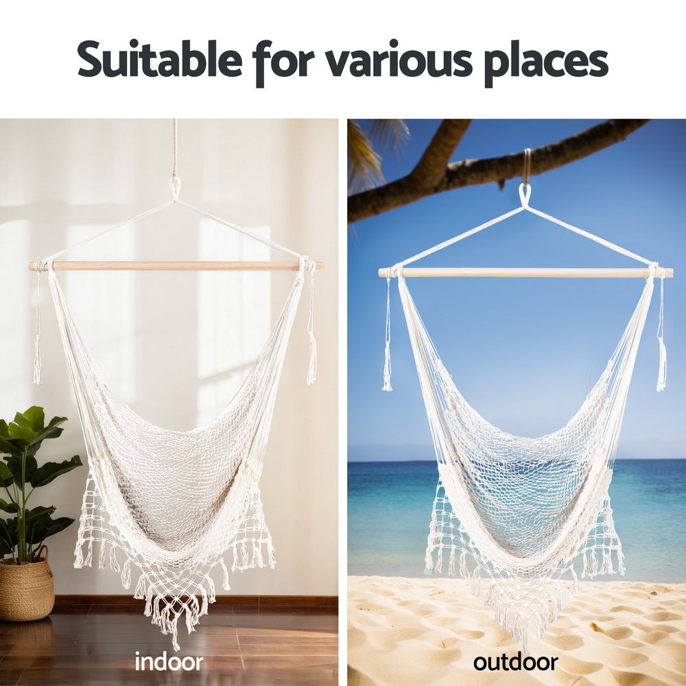 Gardeon Hammock Chair Swing Camping Mesh Cream-Home &amp; Garden &gt; Hammocks &gt; Hammocks &amp; Accessories-PEROZ Accessories