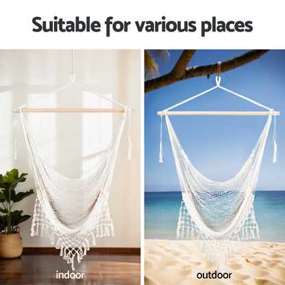 Gardeon Hammock Chair Swing Camping Mesh Cream-Home &amp; Garden &gt; Hammocks &gt; Hammocks &amp; Accessories-PEROZ Accessories