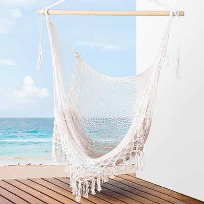 Gardeon Hammock Chair Swing Camping Mesh Cream-Home &amp; Garden &gt; Hammocks &gt; Hammocks &amp; Accessories-PEROZ Accessories