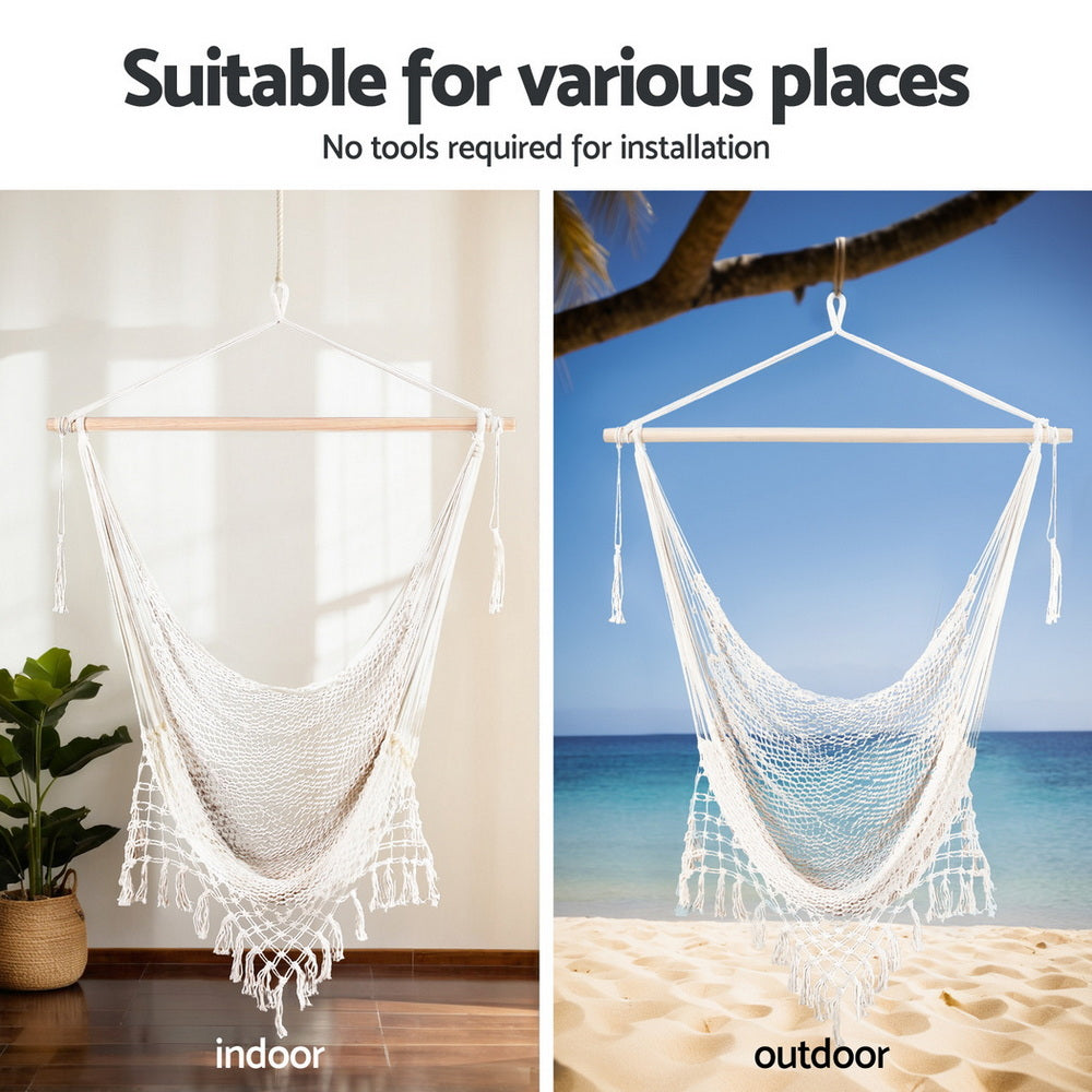 Gardeon Hammock Hanging Chair with Heavy Duty Steel Stand-Home &amp; Garden &gt; Hammocks &gt; Hammocks &amp; Accessories-PEROZ Accessories