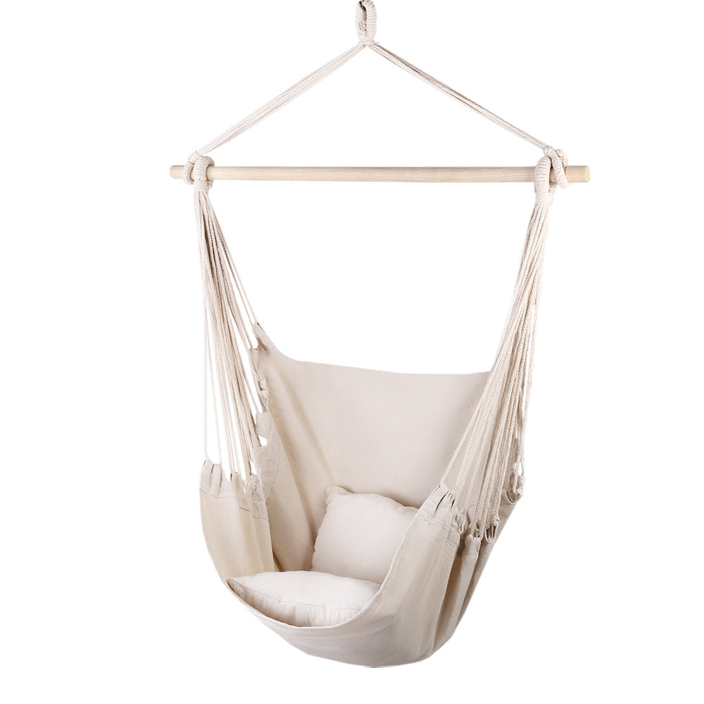 Gardeon Hammock Chair Outdoor Camping Hanging Hammocks Cushion Pillow Cream-Hammock-PEROZ Accessories