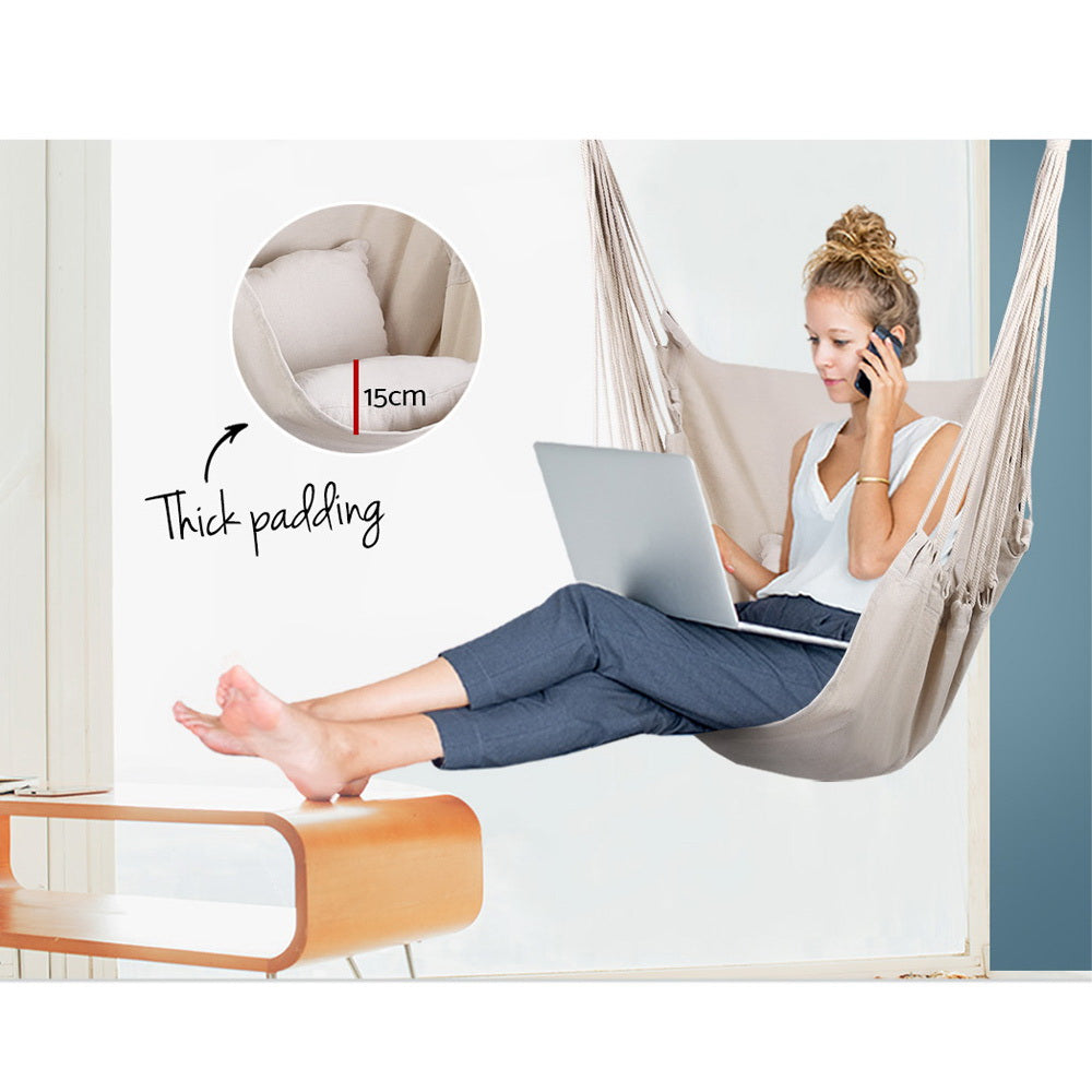 Gardeon Hammock Chair Outdoor Camping Hanging Hammocks Cushion Pillow Cream-Hammock-PEROZ Accessories