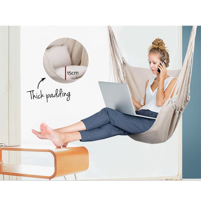 Gardeon Hammock Chair Outdoor Camping Hanging Hammocks Cushion Pillow Cream-Hammock-PEROZ Accessories