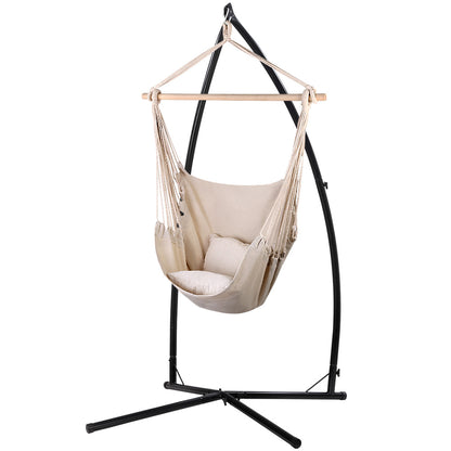 Gardeon Hammock Chair Outdoor Camping Hanging with Steel Stand Cream-Hammock-PEROZ Accessories