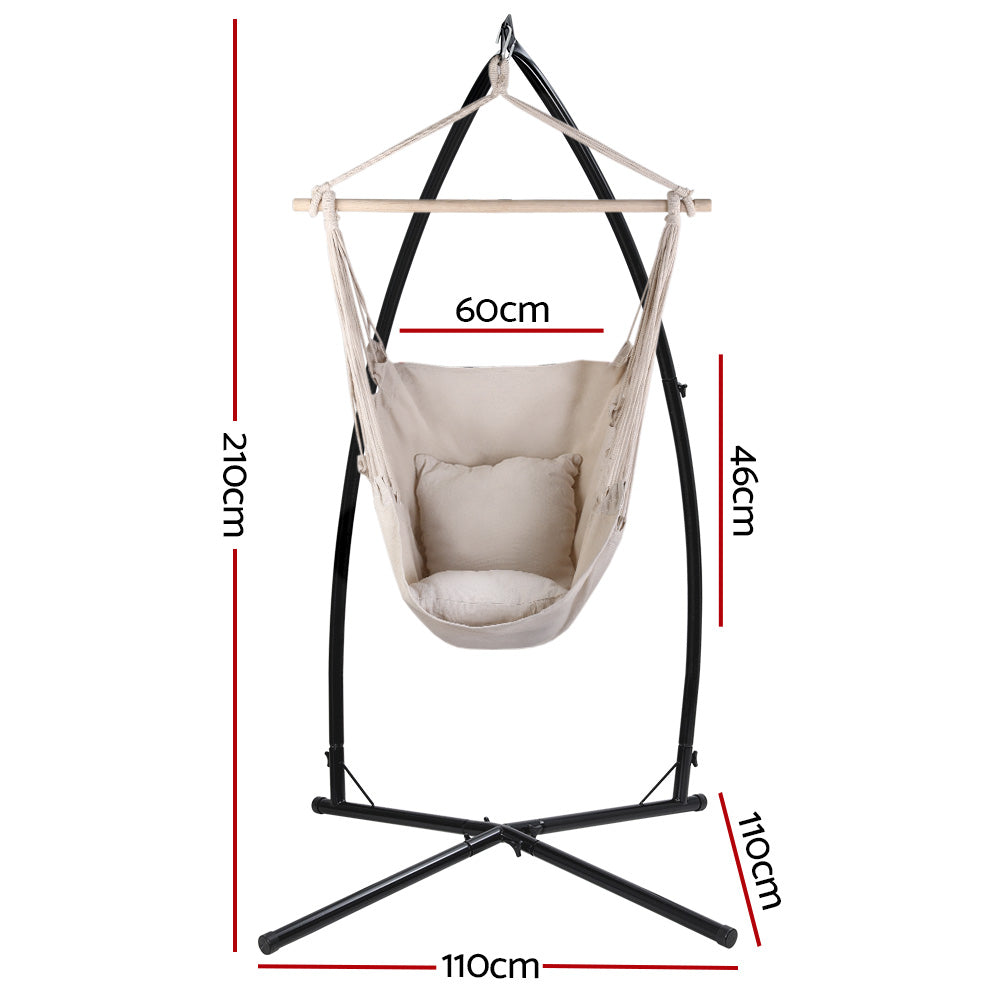 Gardeon Hammock Chair Outdoor Camping Hanging with Steel Stand Cream-Hammock-PEROZ Accessories