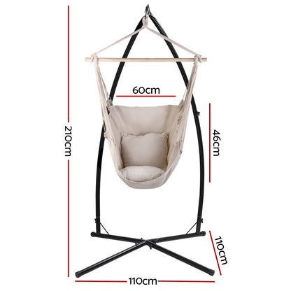 Gardeon Hammock Chair Outdoor Camping Hanging with Steel Stand Cream-Hammock-PEROZ Accessories