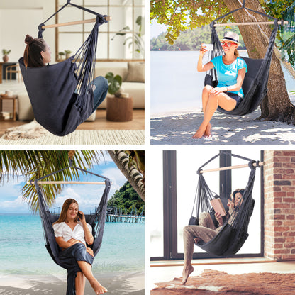 Gardeon Hammock Chair Outdoor Camping Hanging Hammocks Cushion Pillow Grey-Hammock-PEROZ Accessories