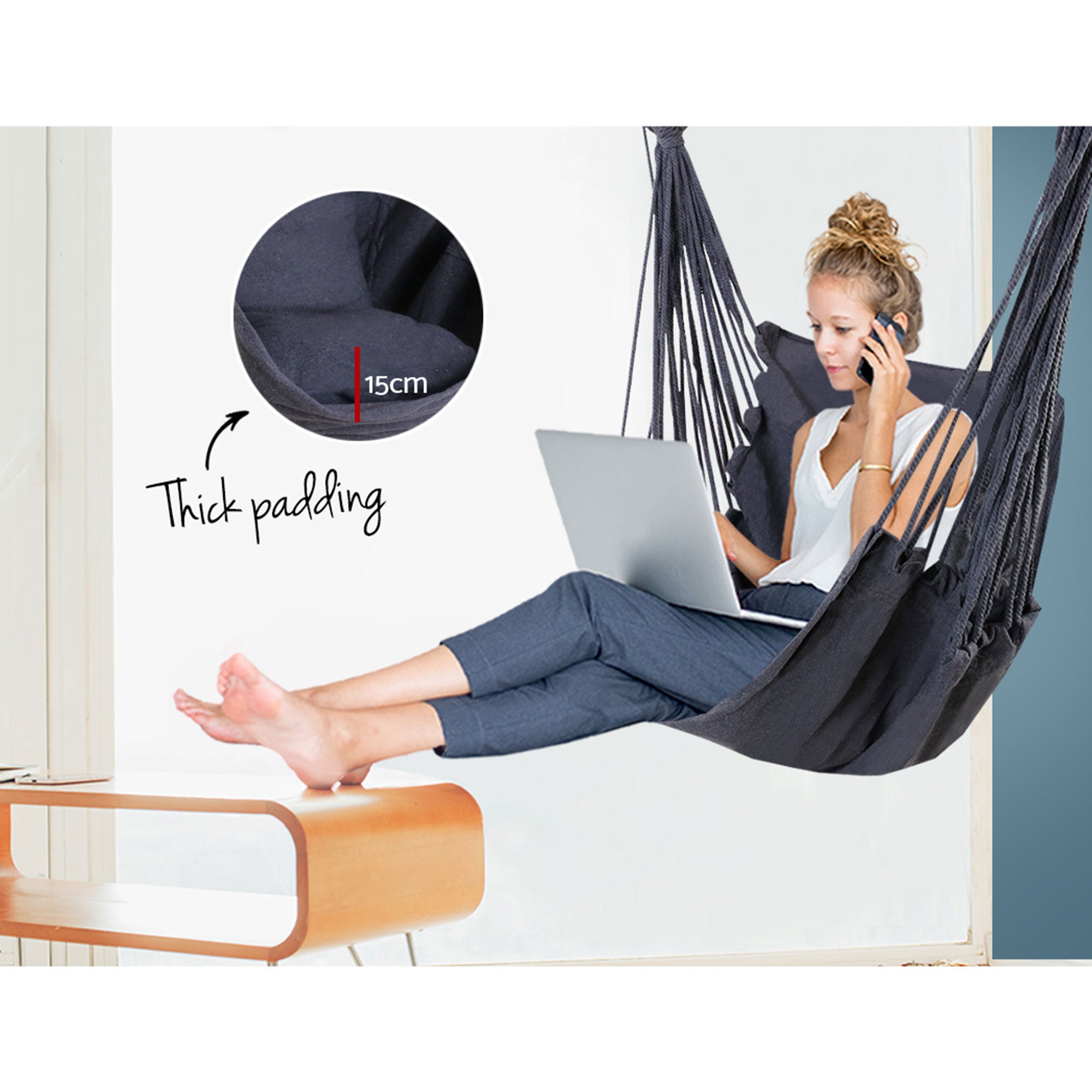 Gardeon Hammock Chair Outdoor Camping Hanging Hammocks Cushion Pillow Grey-Hammock-PEROZ Accessories