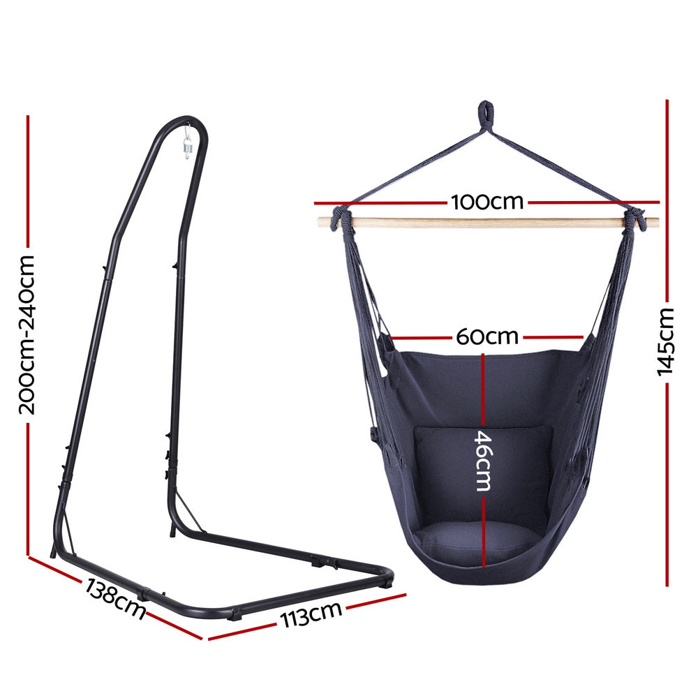Gardeon Hammock Chair with Heavy Duty Steel Stand-Home &amp; Garden &gt; Hammocks &gt; Hammocks &amp; Accessories-PEROZ Accessories
