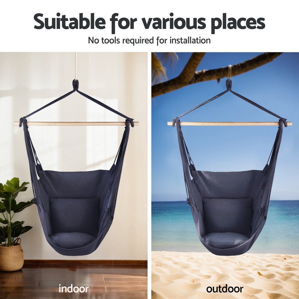 Gardeon Hammock Chair with Heavy Duty Steel Stand-Home &amp; Garden &gt; Hammocks &gt; Hammocks &amp; Accessories-PEROZ Accessories